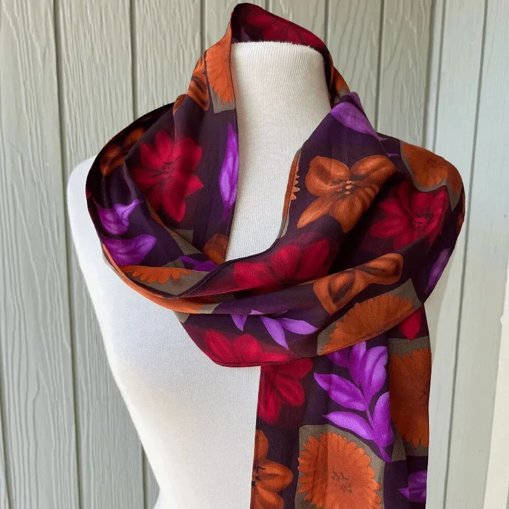 Vintage 90s Travis Ayers Silk Scarf – Bold Floral Print Retro Accessory